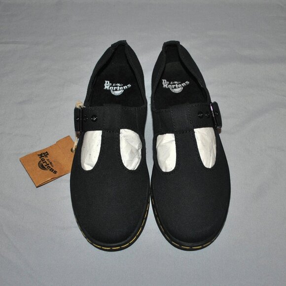 New Dr. Martens T-Bar Mary Janes Size 6 Black Canvas Woolwich Shoes - Picture 3 of 7